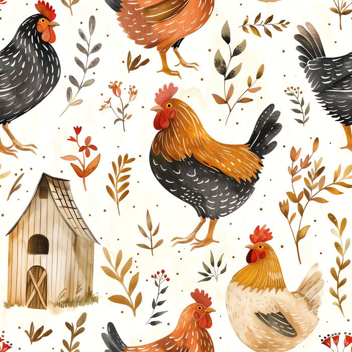 Tissu Coton Imprimé Poules Campagne