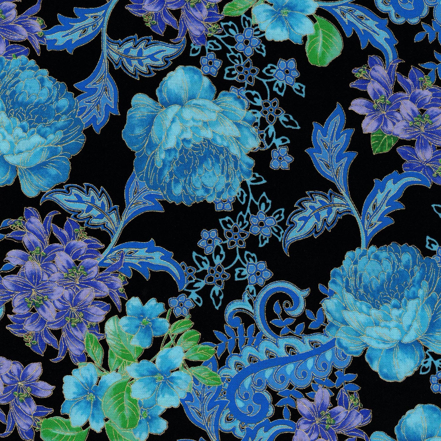 tissu coton noir imprimé fleurs