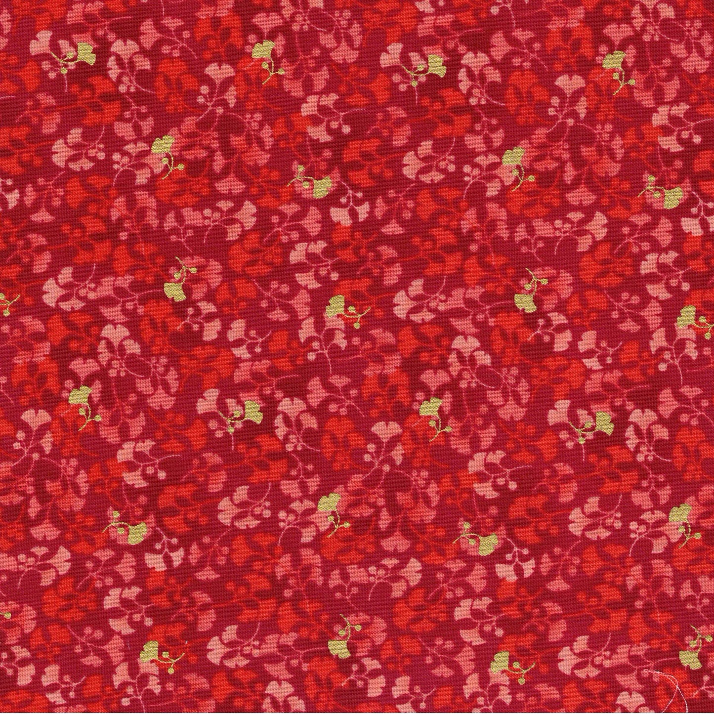 tissu coton rouge feuilles de ginkgo