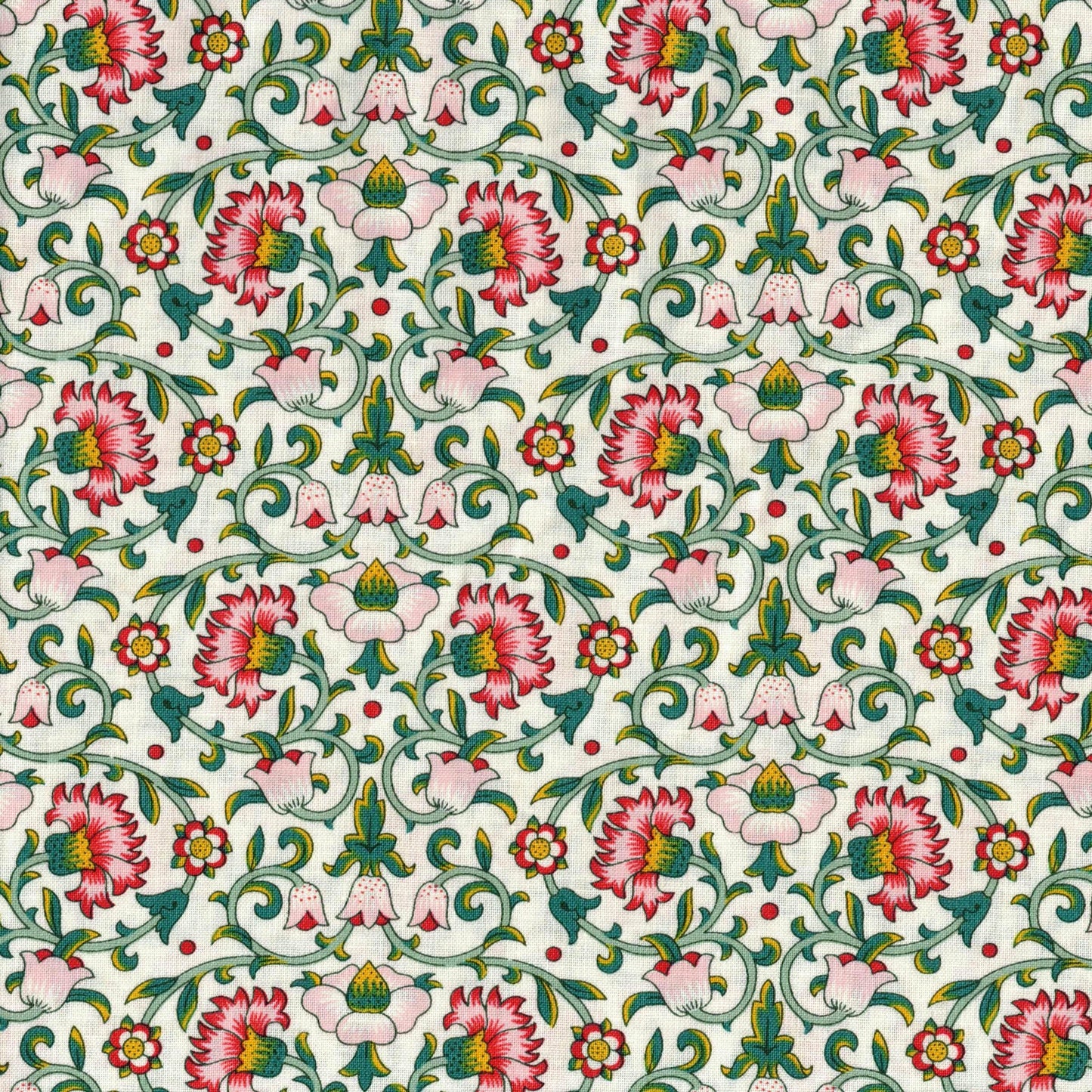 tissu coton liberty imprimé "culodden vine" vert et rouge