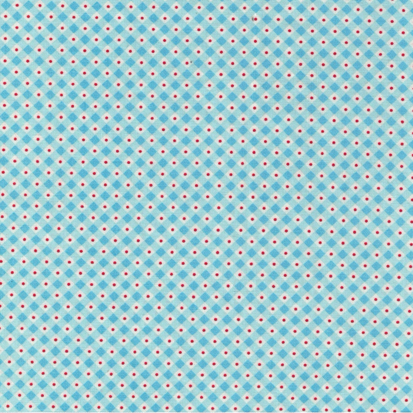 tissu coton vichy turquoise et pois rouges