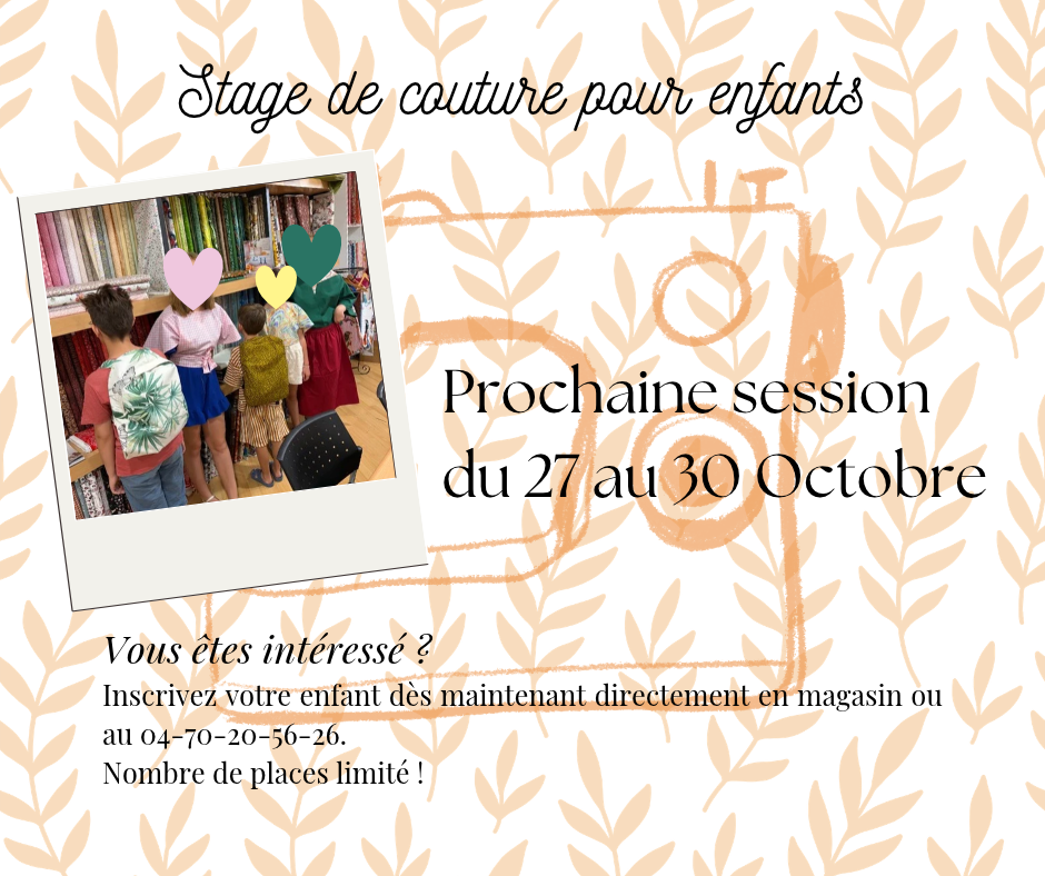 Stage de couture pour enfants - Couture - 27/10 au 30/10