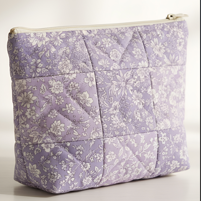 Tissu patchwork en coton imprimé fleuri façon Liberty tons lavande, doux et souple, disponible chez Mille et Un Tissus à Moulins.