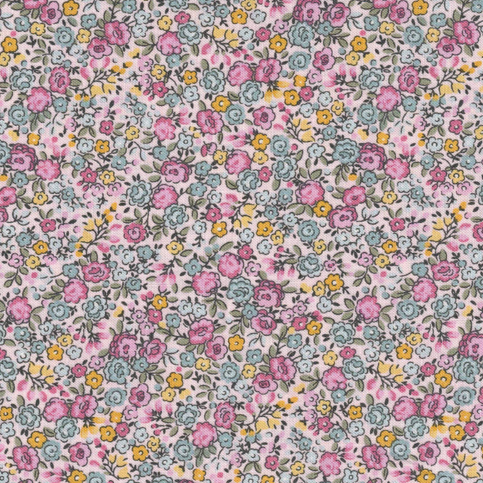 Tissu Liberty Fleuri Rose Moutarde Bleu