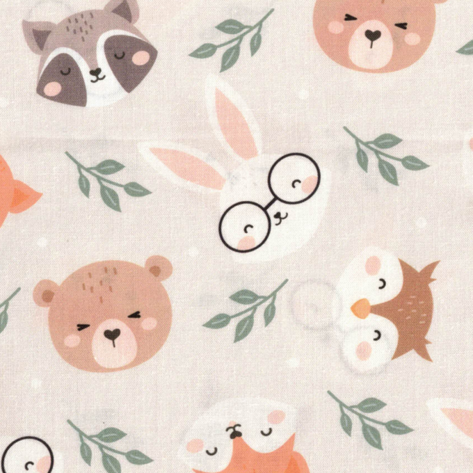 Tissu Coton Imprimé Animaux Forêt Kawaii