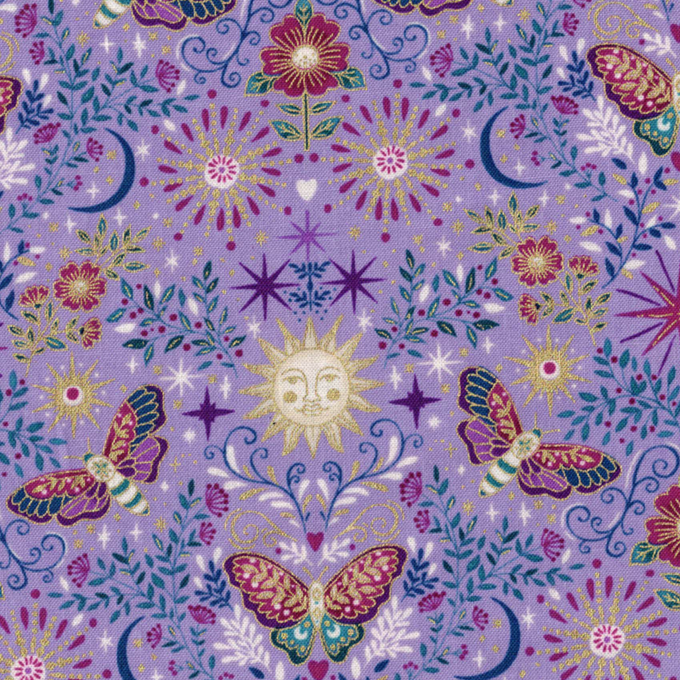 Tissu Patchwork Papillons Soleil Violet