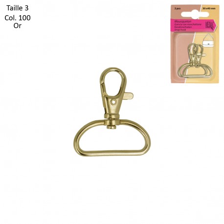 Mousqueton Sangle *2Pces - taille 3 - 100-OR