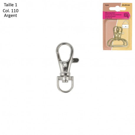 Mousqueton Sangle *2Pces - taille 1 - 110-ARGENT