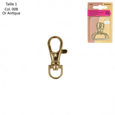 Mousqueton Sangle *2Pces - taille 1 - 8-OR ANTIQUE