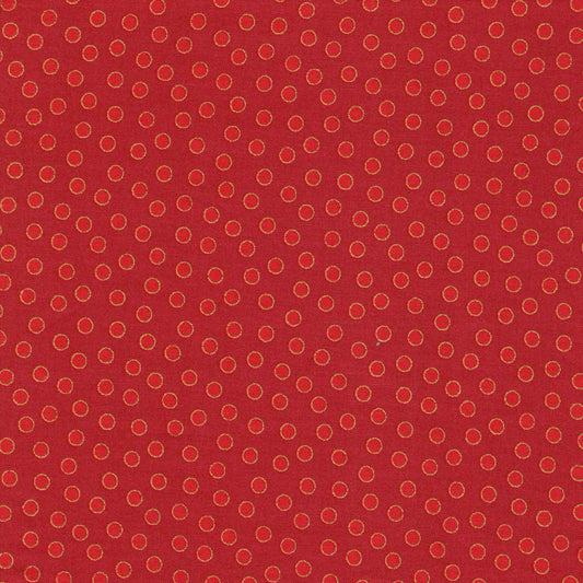 Tissu coton rouge à pois rouges et or