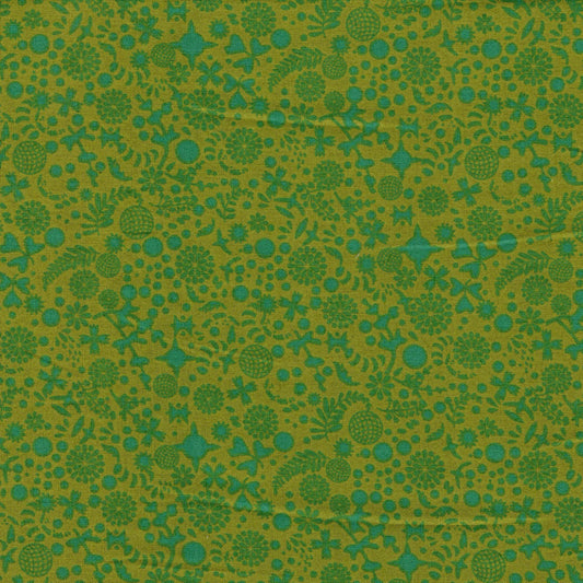 Tissu coton imprimé vert menthe sur fond vert absinthe