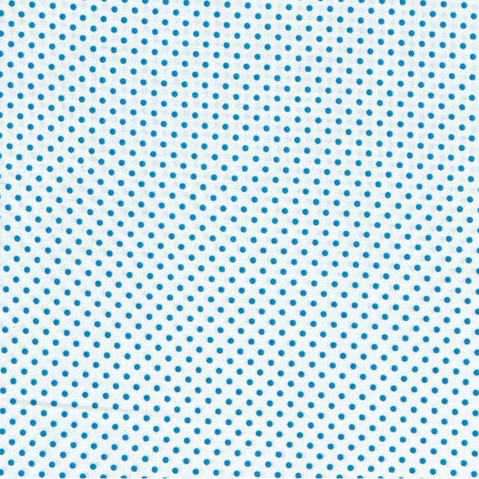 Tissu coton blanc à pois turquoise