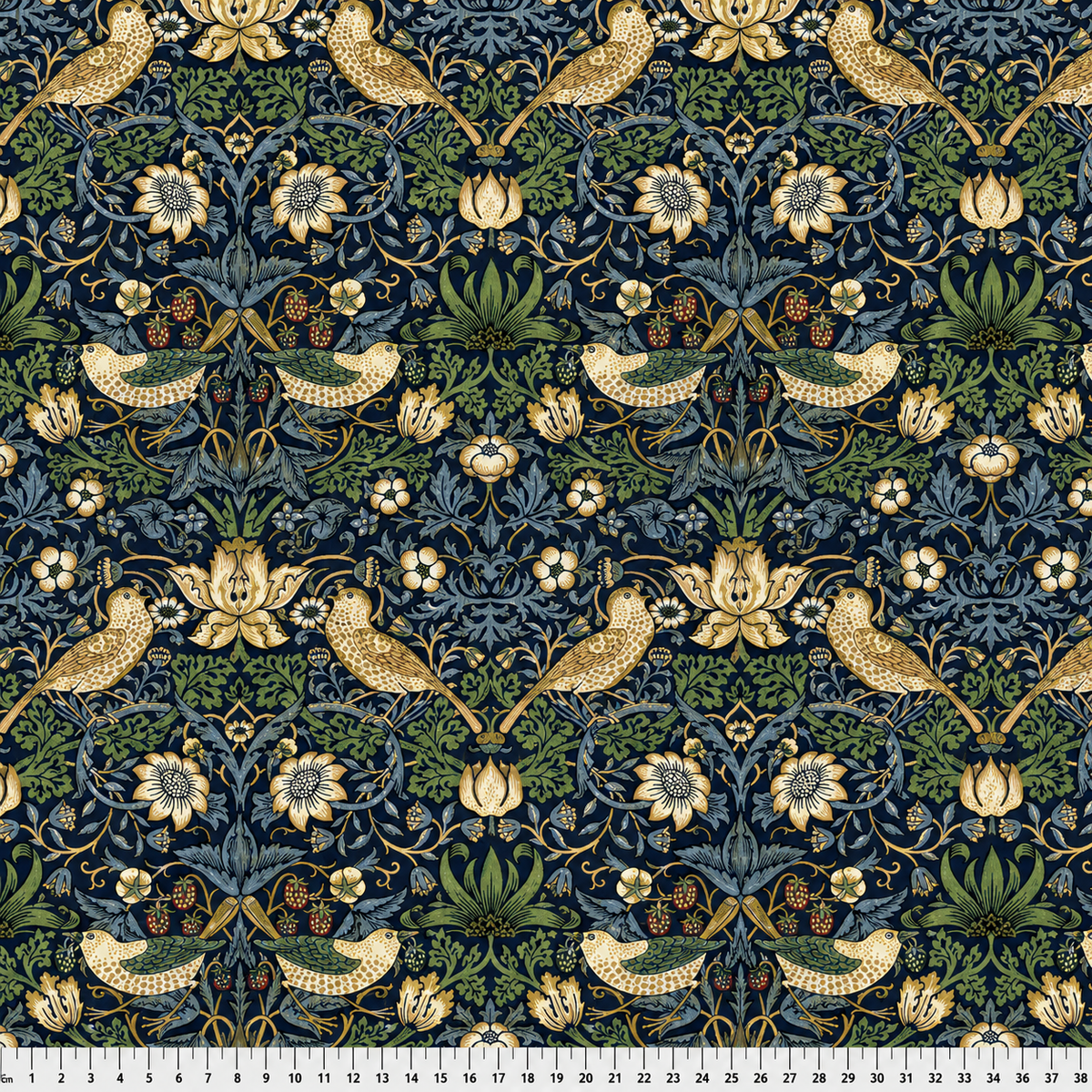 Tissu patchwork Mille et Un Tissus Strawberry Thief couleur navy