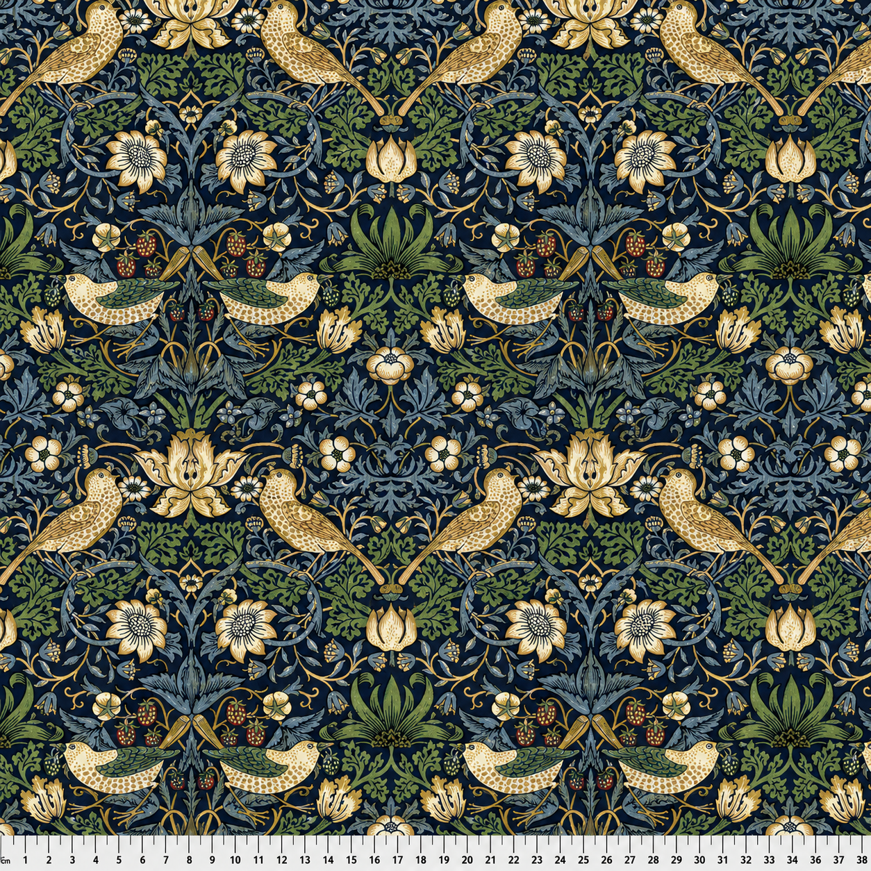 Tissu patchwork Mille et Un Tissus Strawberry Thief couleur navy