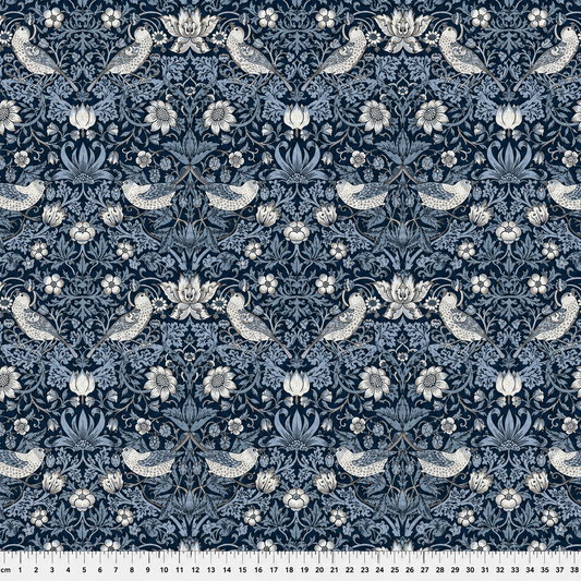 Tissu Patchwork Strawberry Thief Indigo 100cm Mille et Un Tissus