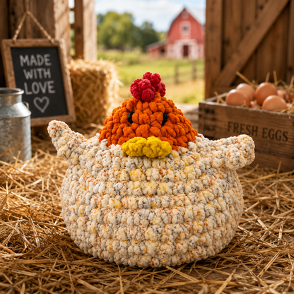 Peluche poule crochet faite main Mille et Un Tissus bleu chiné