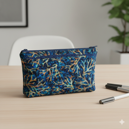 Tissu coton Batik bleu nuit avec motifs de coraux orange et jaune - 1001 Tissus.