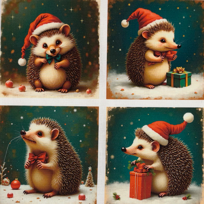 Panneaux carrés Hérissons Noël