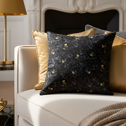 Tissu coton noir feuilles de Ginkgo