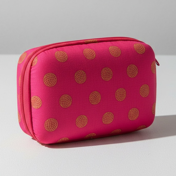 Tissu rose vif à petits pois jaune anis pour créations de mercerie créative pétillantes, disponible chez Mille et Un Tissus à Moulins.