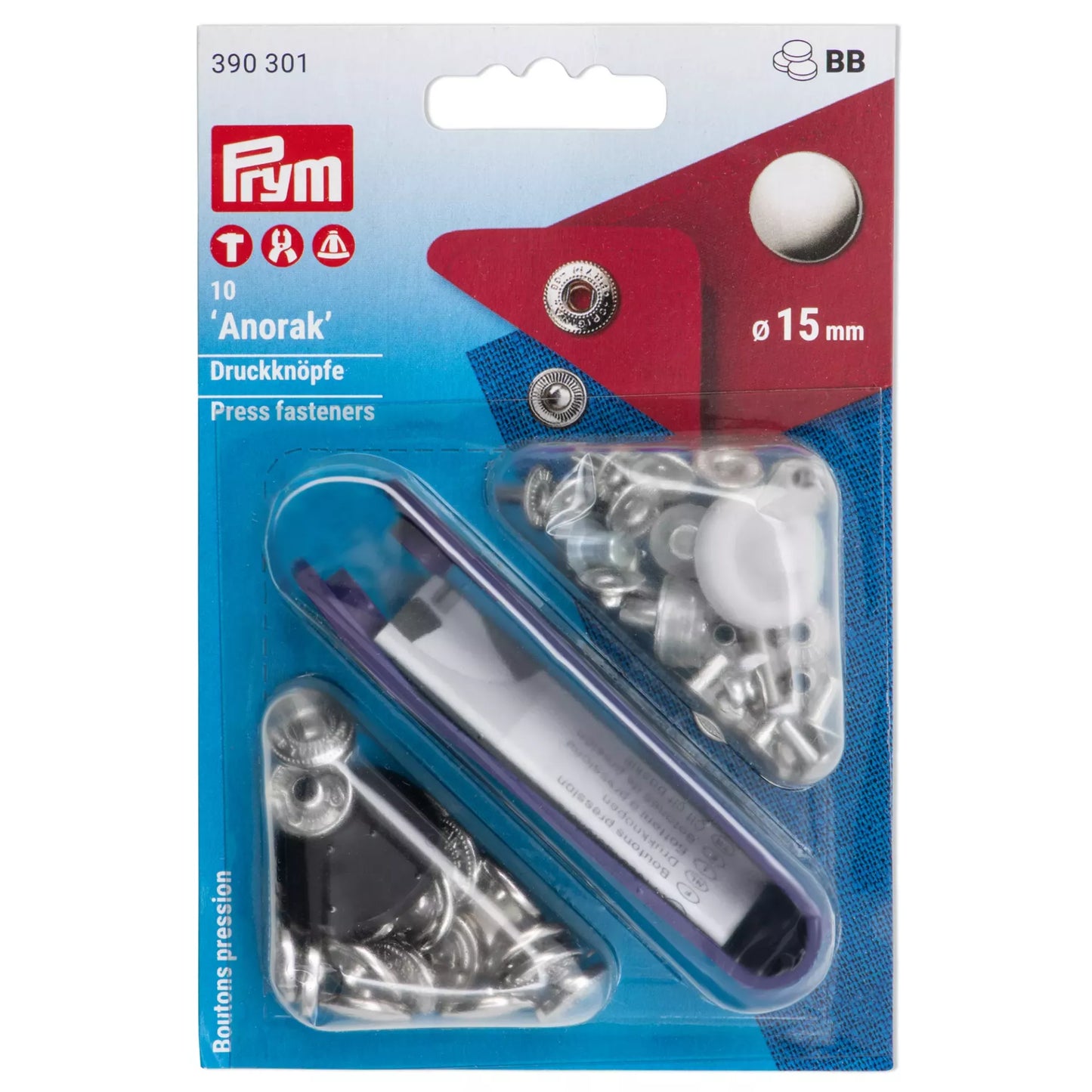 Bouton pression sans couture Anorak 15mm - argent