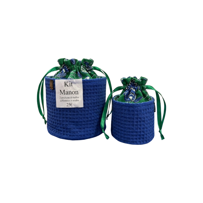 kit couture manon - 2 pochons assortis - bleu roi