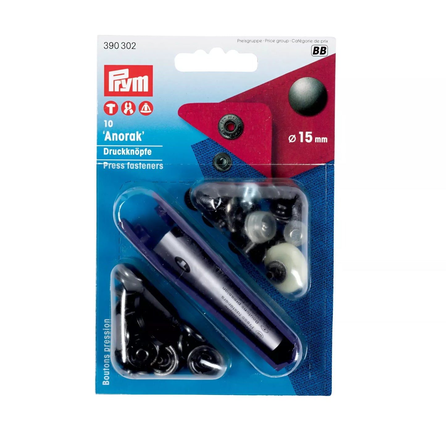 Bouton pression sans couture Anorak 15mm - bruni