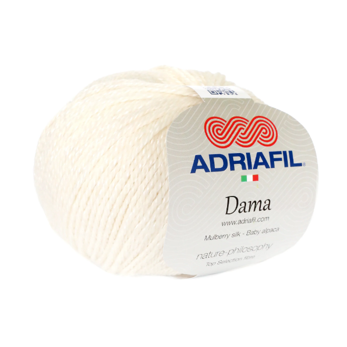 Fil à tricoter Dama Adriafil coloris 50 blanc crème naturel, laine de haute qualité pour ouvrages raffinés, disponible chez Mille et Un Tissus à Moulins.