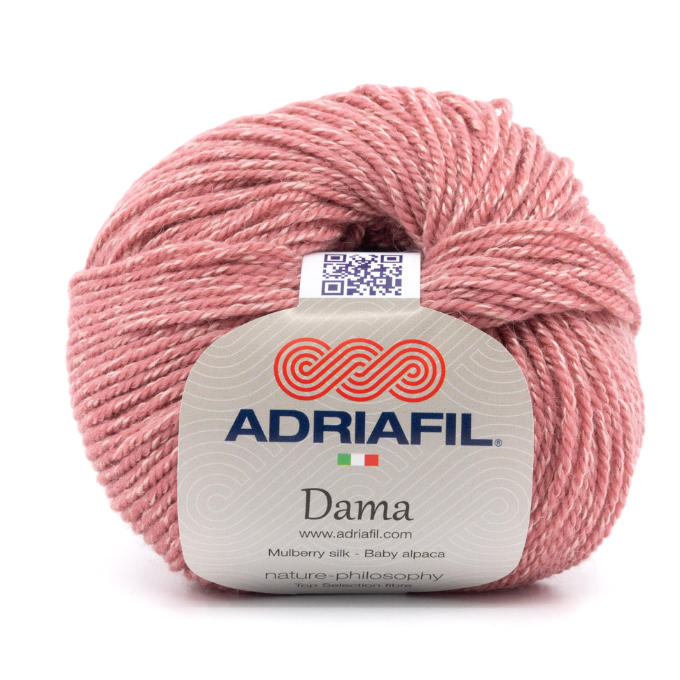 Pelote de laine Dama Adriafil coloris 57 vieux rose, mélange noble de fibres pour un tricot élégant et doux, disponible chez Mille et Un Tissus à Moulins.