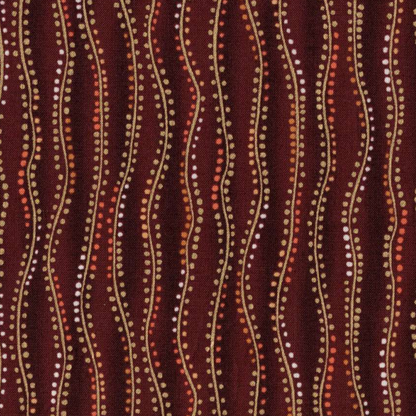 Tissu coton motifs lignes ondulantes verticales marron et ocre, parfait pour des pochons originaux, disponible chez Mille et Un Tissus à Moulins.
