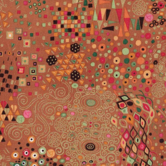 Tissu patchwork en coton aux motifs graphiques marron et beige, idéal pour la création d'accessoires, disponible chez Mille et Un Tissus à Moulins.