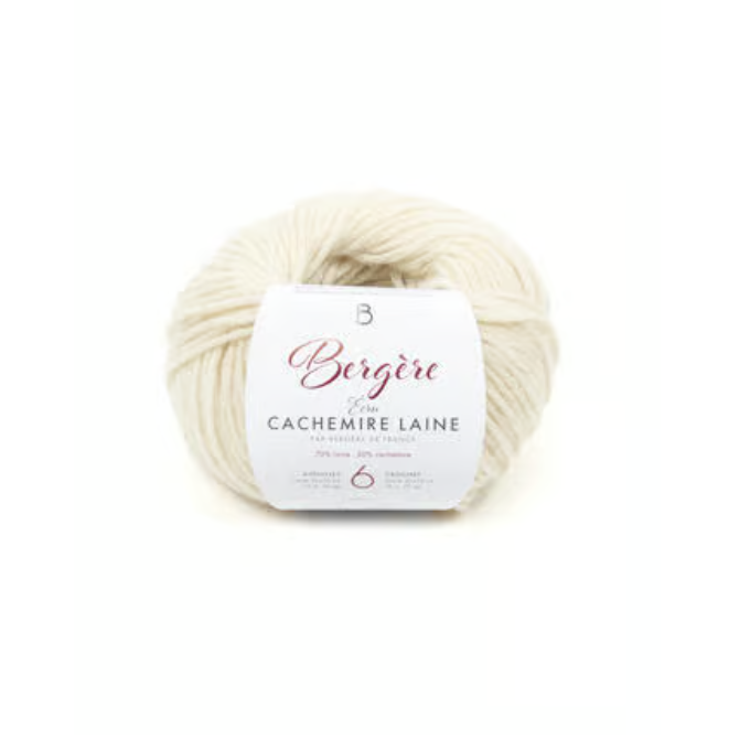 Pelote de laine Cachemire Laine Ecru Bergère de France, fil noble 40g pour tricot de luxe