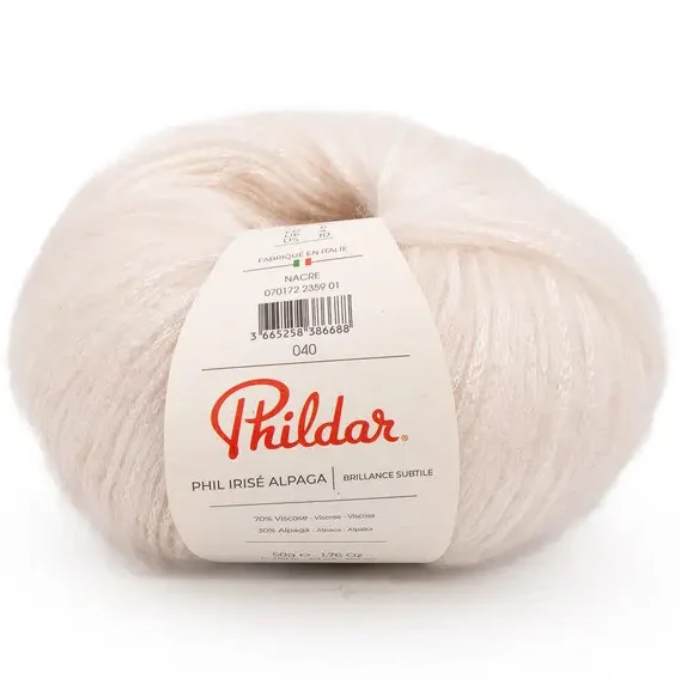 Pelote Phil Irisé Nacre Phildar 50g couleur blanc nacré aux reflets métallisés