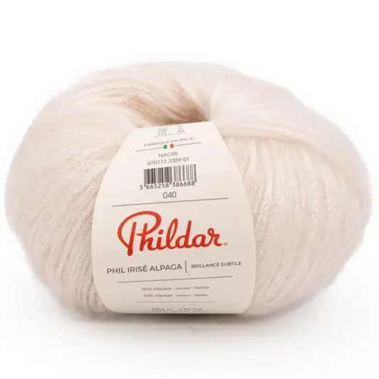 Pelote Phil Irisé Nacre Phildar 50g couleur blanc nacré aux reflets métallisés