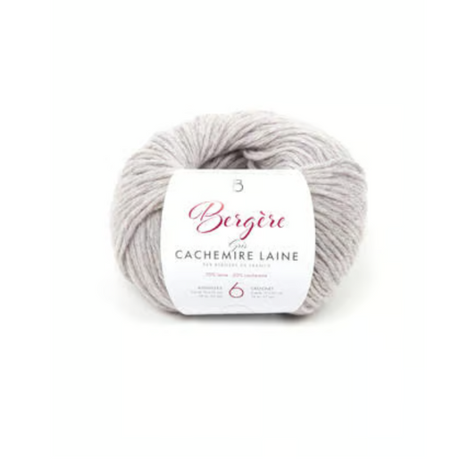 Pelote de laine Cachemire Laine Gris Bergère de France, fil noble gris pour tricot en cachemire et laine mérinos recyclés