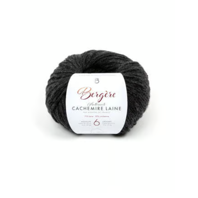 Pelote de laine Cachemire Laine Anthracite Bergère de France, fil noble gris foncé pour tricot