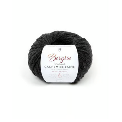 Pelote de laine Cachemire Laine Anthracite Bergère de France, fil noble gris foncé pour tricot