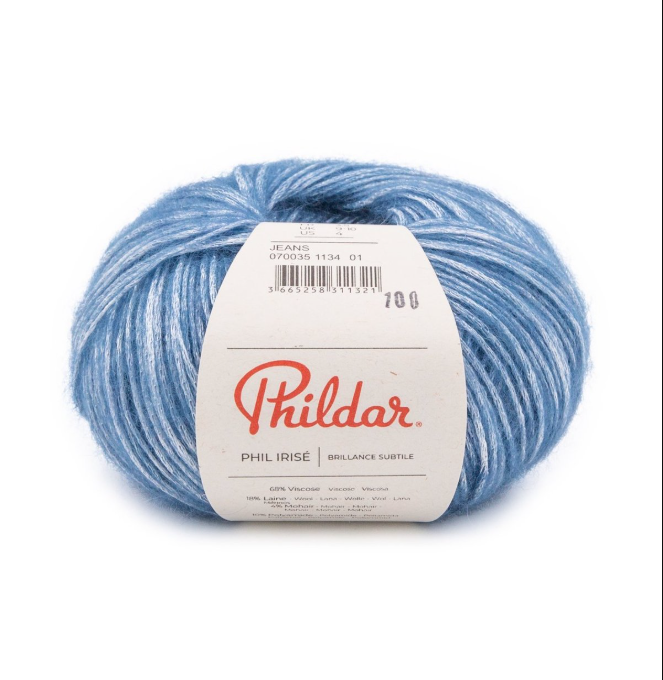 Pelote de fil Phil Irisé coloris Jeans Phildar avec brillance métallisée bleue