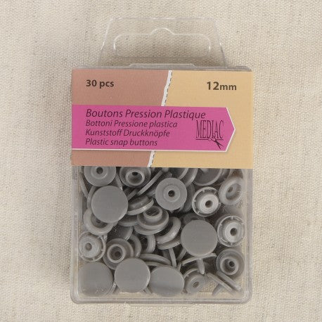 Bouton pression plastique 12mm - gris