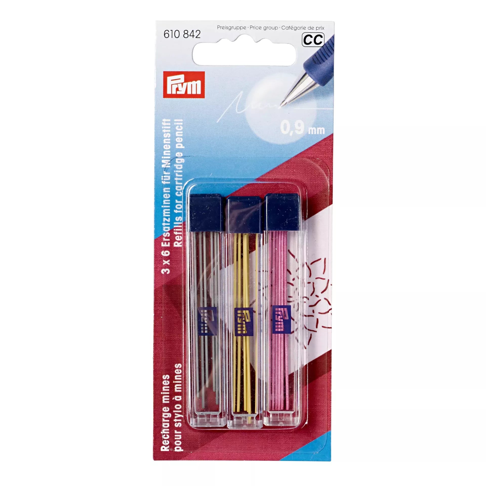 Recharges pour stylo à mines Ø 0 assorties par couleurs - jaune/fuchsia/noir