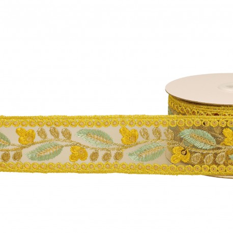 Galon brodé paillettes - jaune