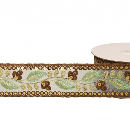 Galon brodé paillettes - marron