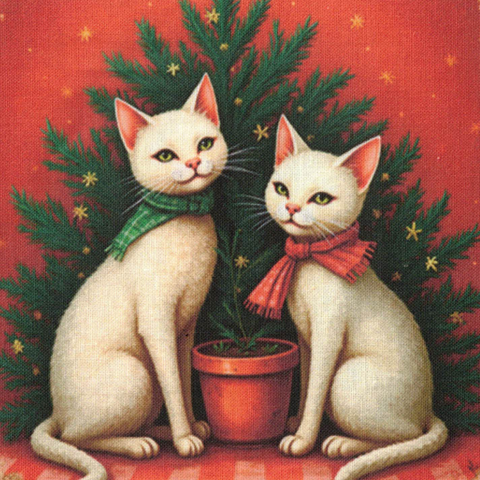 Panneaux carrés Chats Noël