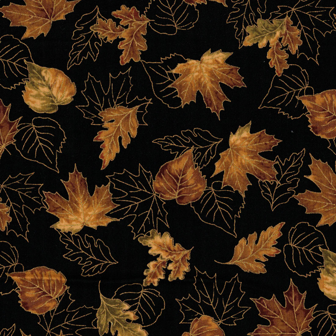Tissu patchwork Feuilles Noir