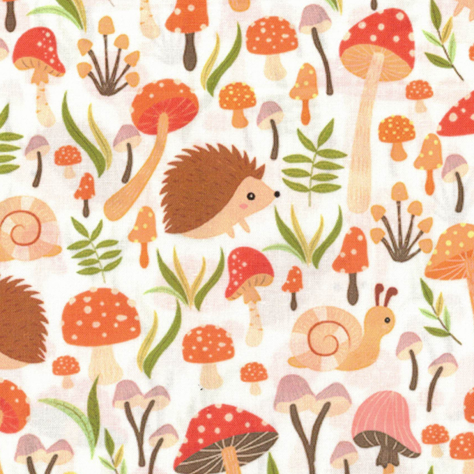 Tissu Coton Imprimé Hérisson Champignon