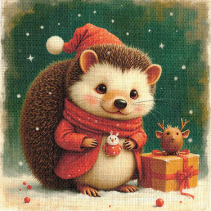 Panneaux carrés Hérissons Noël