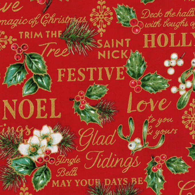Tissu patchwork rouge aux motifs traditionnels de sapins et décorations de Noël, pour accessoires festifs, disponible chez Mille et Un Tissus à Moulins.