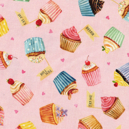 tissu 100% coton à motifs cupcakes roses