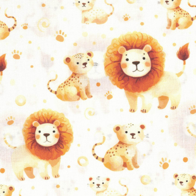 Tissu Coton Imprimé Lion Savane Kawaii