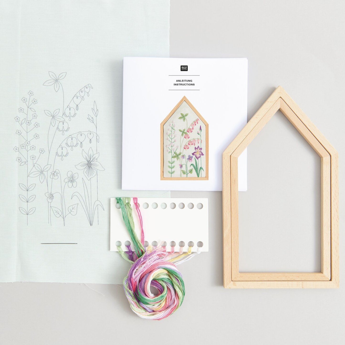 Rico Design Kit de broderie Pré-dessiné Prairie fleurie printanière 12,5 x 22,5 cm